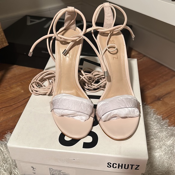 Schutz Jessie Leather Ankle-Wrap Sandals - Picture 7 of 9